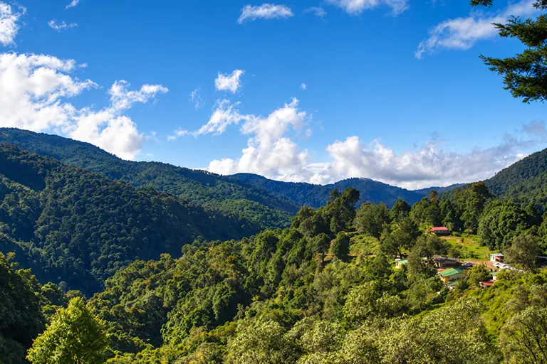 Forested mountains and lodges in San Gerardo de Dota